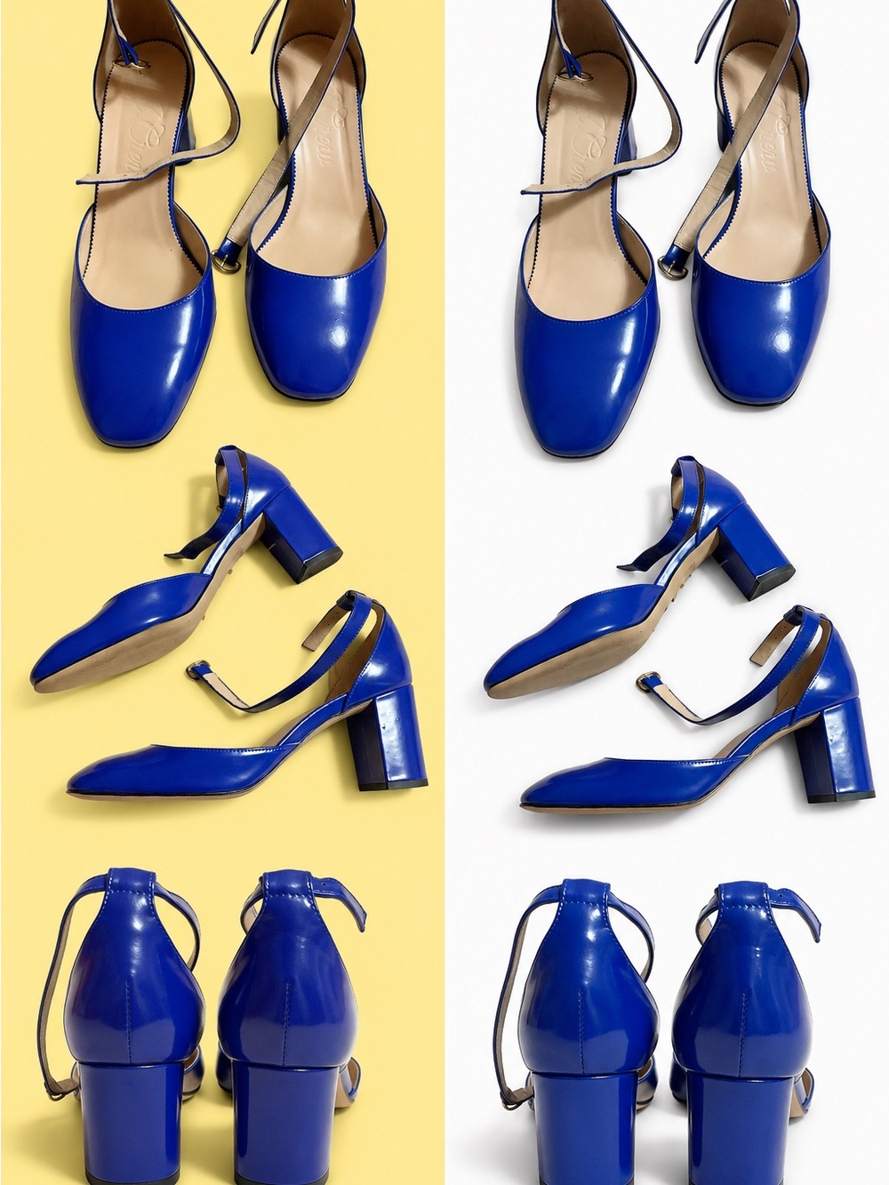 J. Crew Electric Cobalt Blue Patent Block Heel Ankle-Strap Pumps WIDE SIZE 11